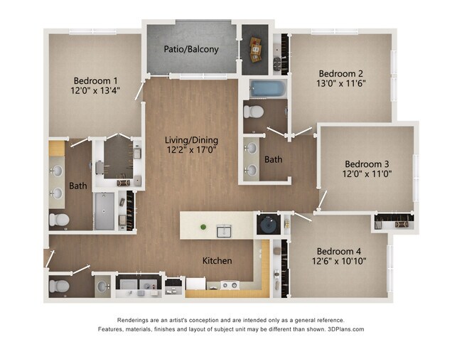 4 Beds • 2 Bath 13208 floor plan